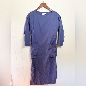 Alpha Studio blue periwinkle cotton poplin midi dress pockets size it 38 US XS